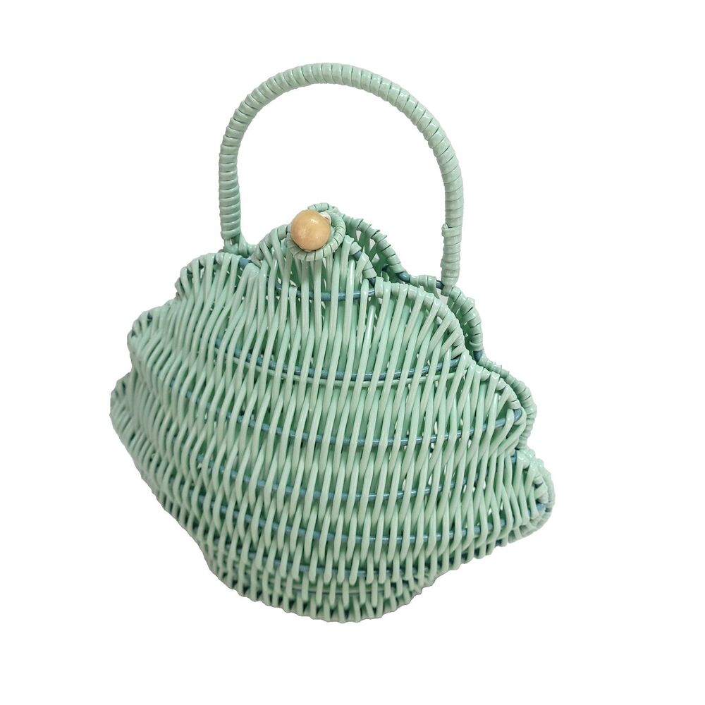 whimsical Retro Woven Nautical Clamshell Purse mint green PVC Cord Beach Mermaid